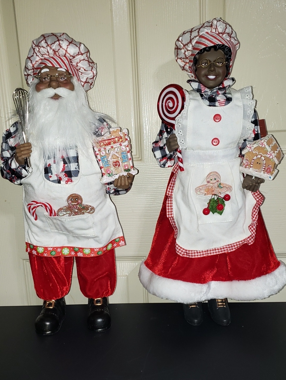 African American Black Santa & Mrs Claus Holiday Chef Figure Set Bundle